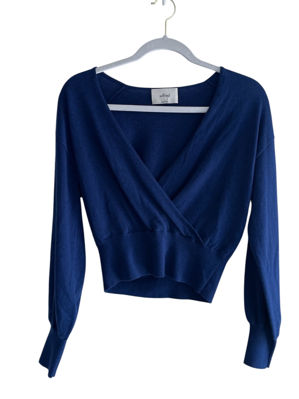 Wilfred Navy Wrap V-Neck Sweater